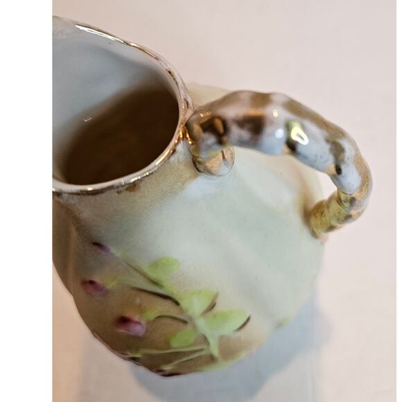 Antique German Fine Bisque China Pitcher Handpainted Pink Fuchsia Flowers 4.5" - Picture 9 of 10